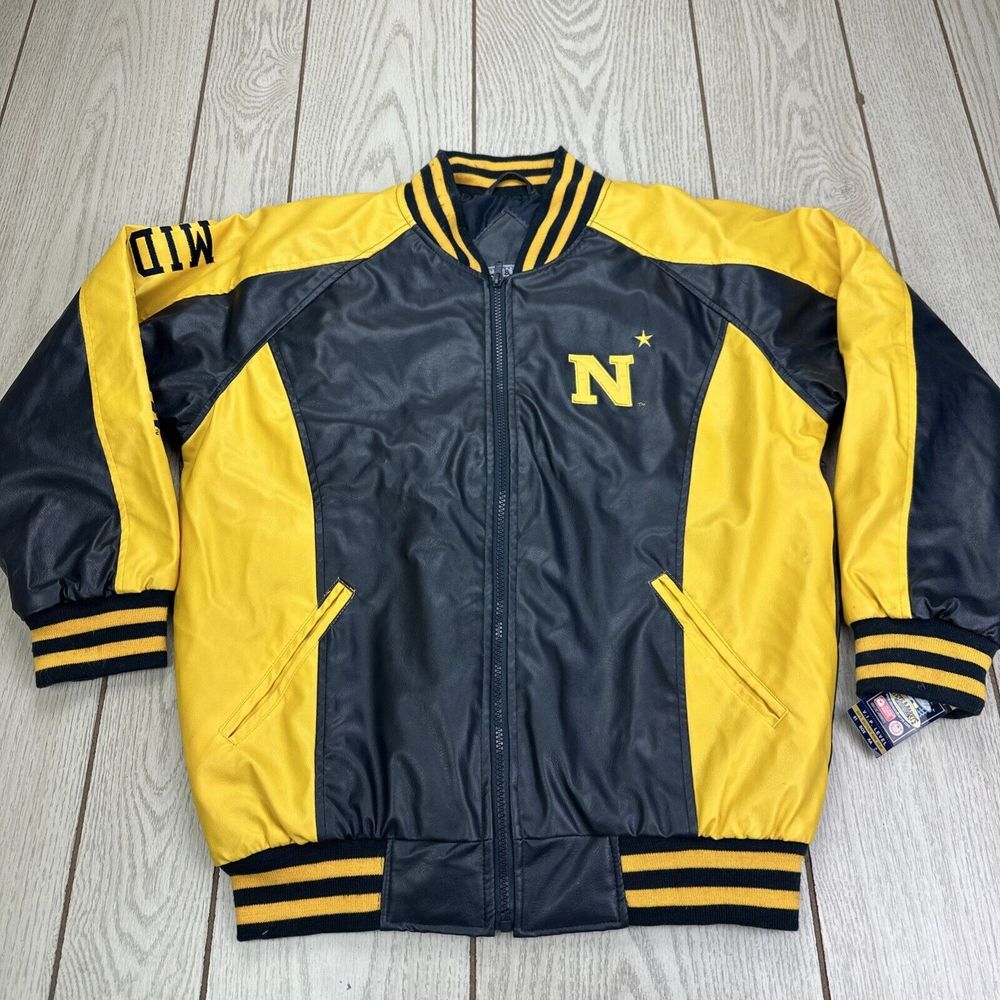 Navy Midshipmen Steve & Barrys Varsity‎ Jacket Men's S Polyvinyl Full-Zip Blue/Y